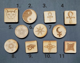 Magnets, Cat, Ank, Eye of Ra, Penticle, Fairy Star, Lilith, Yin Yang, Metatron Cube, Engraved