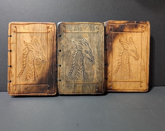 Hand bound, Notebooks, Sketch Book, Custom Paper, Grimoire, Diary, Dragon Wood Book