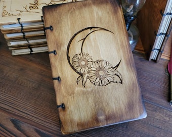 Sunflower Moon, Hand bound, notebooks, Sketch book, custom paper, Grimoire, Diary