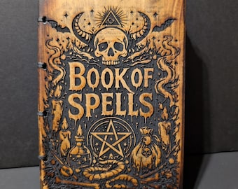 Spell Book Hand bound, Notebooks, Sketch Book, Custom Paper, Grimoire, Diary, Wood Book