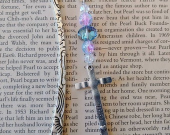 Christian bookmark with silver cross charm and crystal beads, Religious bookmark, Christmas gift, Religious gift, Personalized gift for her