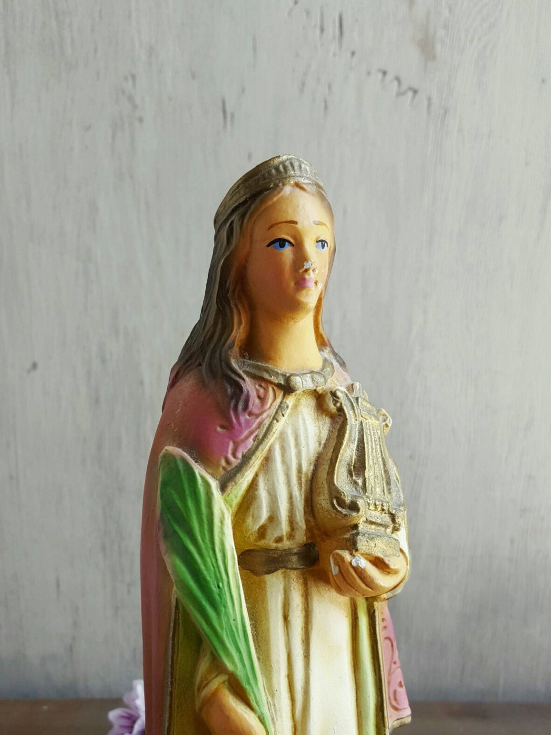 St Cecilia or Saint Caecilia Chalkware Statue, Patron Saint of