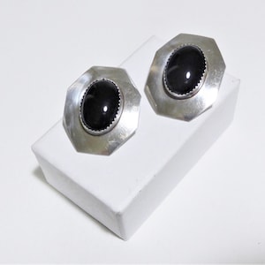 Sterling Silver and Onyx Octagon Earrings