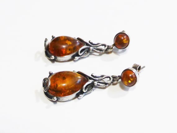 Sterling Silver and Amber Bojo Earrings - image 1