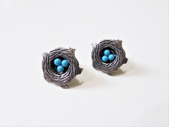 Sterling Silver and Turquoise Nest Earrings - image 1