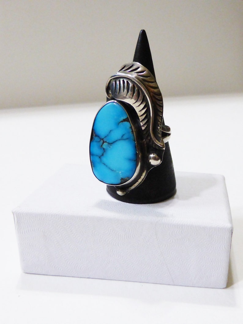 Sterling Silver and Turquoise Navajo Feather Ring
