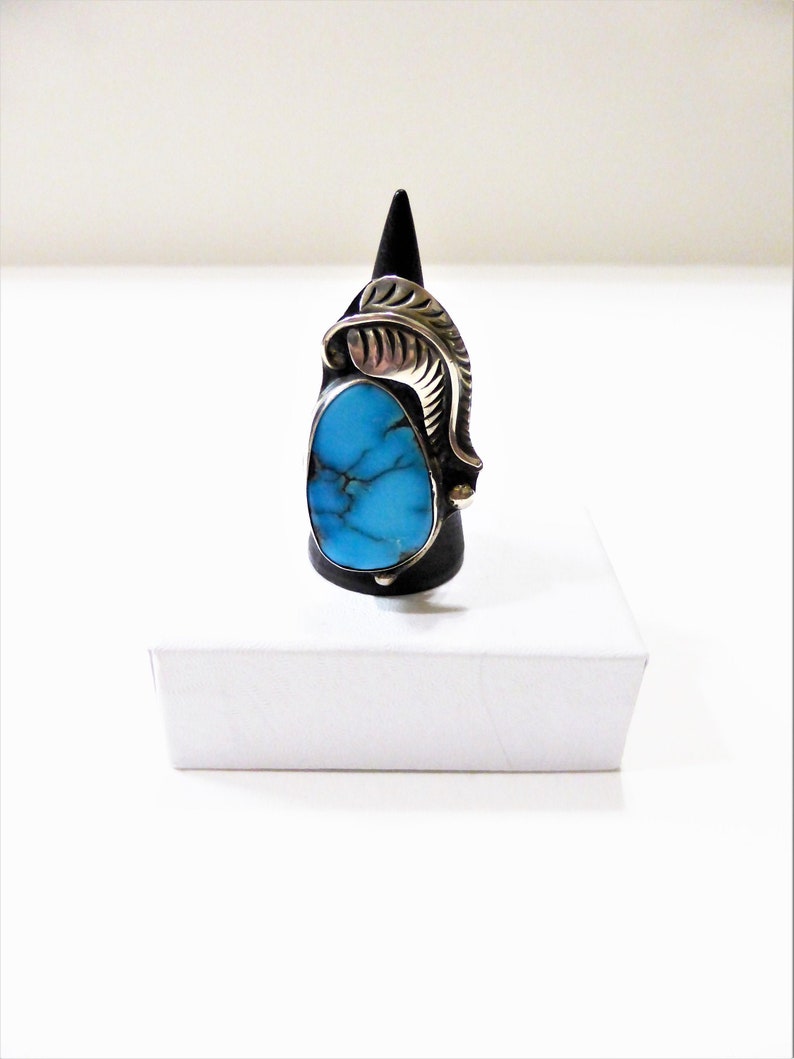 Sterling Silver and Turquoise Navajo Feather Ring