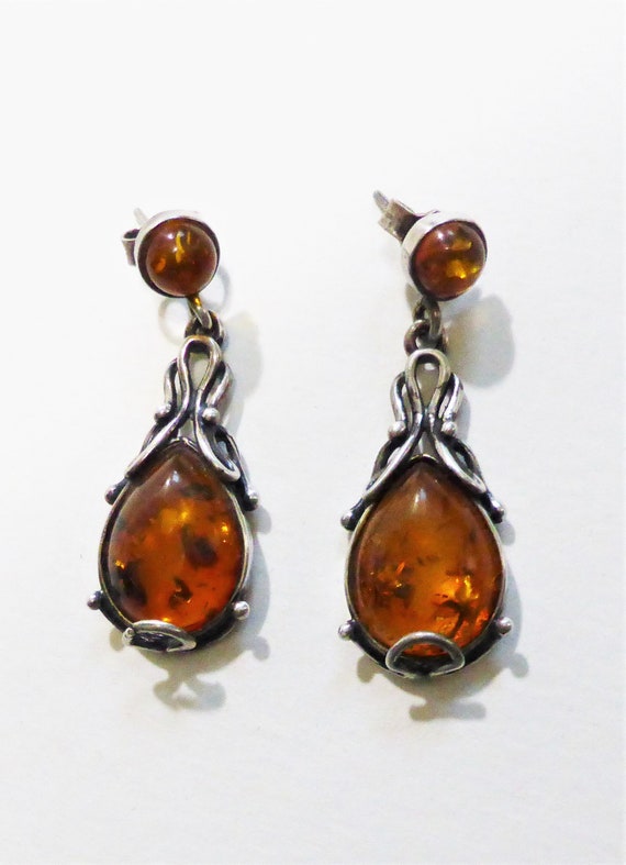 Sterling Silver and Amber Bojo Earrings - image 2