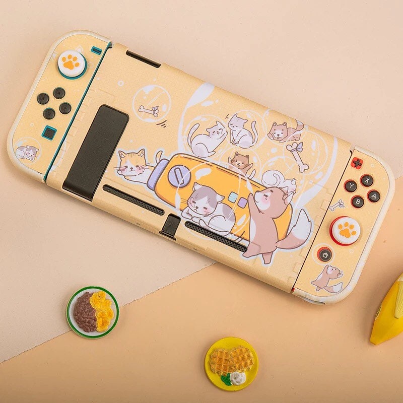 Yellow Kitty Cat Nintendo Switch Joy Con Console Case Soft Etsy