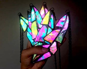 Iridescent Stained Glass Feather Suncatcher: Boho Decor