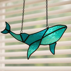 Blue Stained Glass Whale Hand-made Glass Art personalized gift wall window art Nautical Decor Sea Life Ocean Creature Ornament Hanging Art