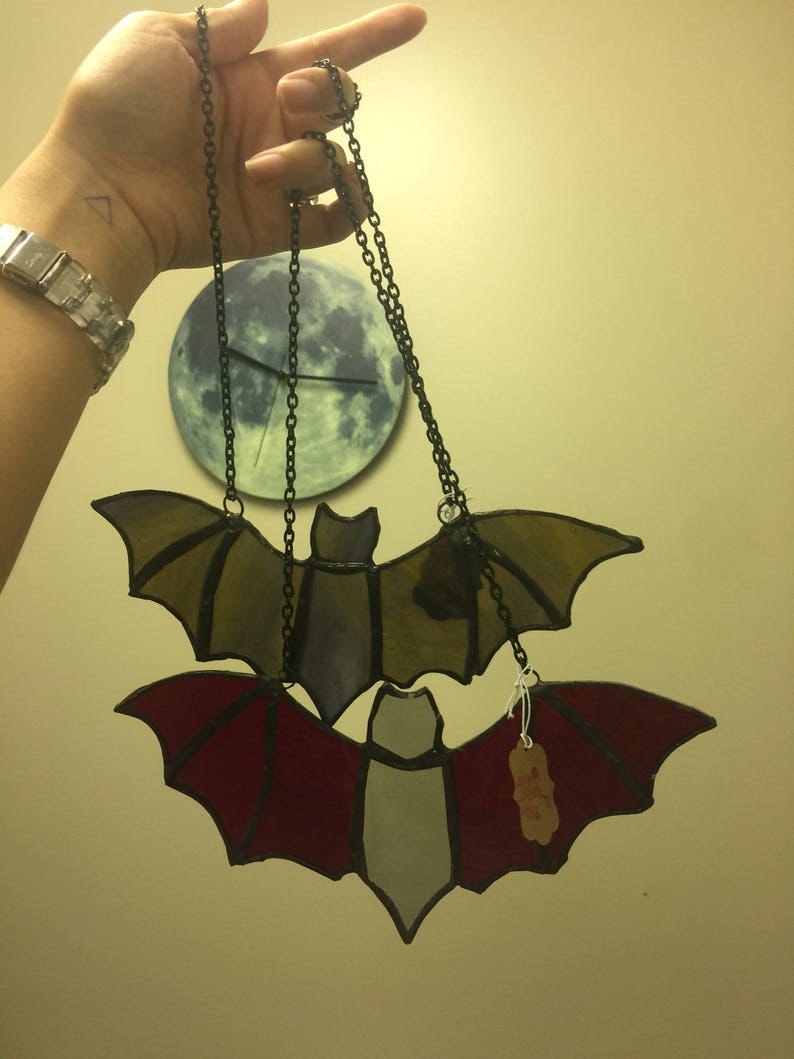 Stained glass Bat Decor Wall Decorations Vampire Bats Glass art Gift Open wings Special Bat Lover Wall Window hanging Decoration for Him Her image 8