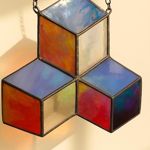 Handmade Iridescent Stained Glass Art: Geometric Window Decor