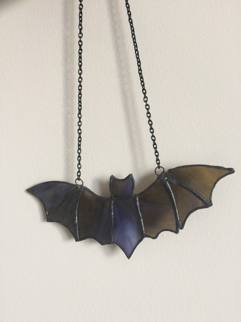 Stained glass Bat Decor Wall Decorations Vampire Bats Glass art Gift Open wings Special Bat Lover Wall Window hanging Decoration for Him Her image 5