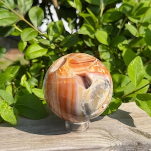 Banded Calcite Sphere with stand