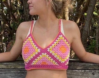 Handmade Crochet crop top, Boho style Bralette, size XS