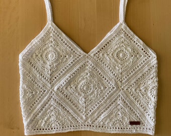 Handmade Crochet Cotton Tank Top, Boho Summer Top, Size M