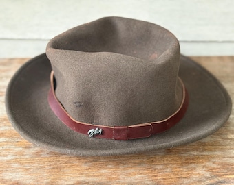 Vintage PORTIS Fedora Fur Felt Rabbit Felt Hat Sz 7 3/8 in