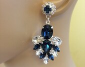 Navy Blue Swarovski Crystal Statement Earrings, wedding earrings, bridal earrings, Montana blue, teardrop earrings, chandelier earrings
