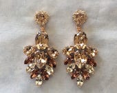 Blush Swarovski Crystal Statement Earrings, Rose gold, wedding earrings, bridal earring, teardrop earring, blush wedding, chandelier earring