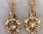 Rose Gold Morganite Swarovski Crystal Statement Earrings, wedding earrings, bridal earrings, teardrop earrings, chandelier earrings