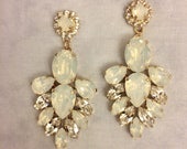 White Opal Swarovski Crystal Statement Earrings, wedding earrings, bridal earrings, teardrop earrings, chandelier earrings, white wedding