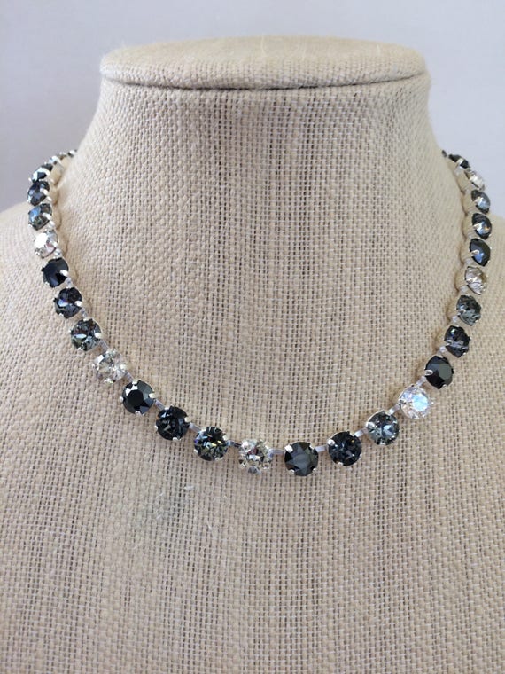 Black & Silver Swarovski Crystal Tennis Necklace crystal | Etsy