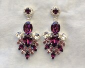Silver Swarovski Amethyst Statement Earrings, wedding earrings, bridal earrings, Purple teardrop earrings, diamond cut, chandelier earrings