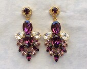 Swarovski Amethyst Statement Earrings, wedding earrings, gold bridal earrings, Purple teardrop earrings, diamond cut, chandelier earrings