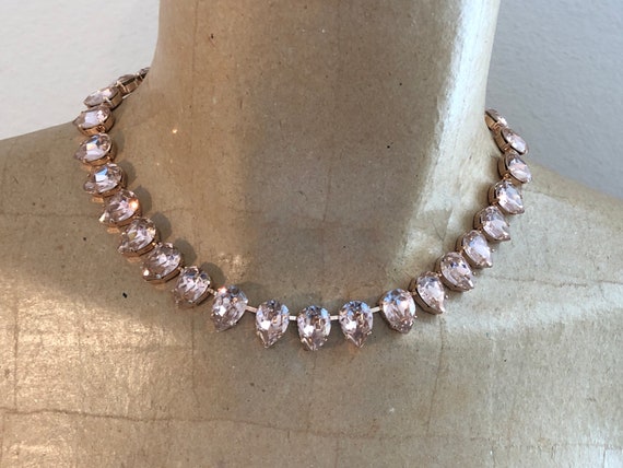 Blush Swarovski Crystal Teardop Necklace rose gold plated | Etsy
