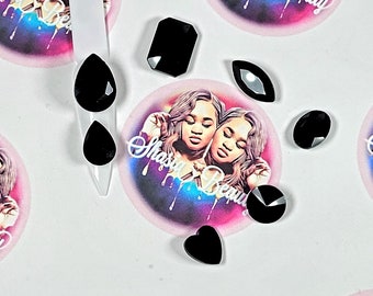 XL Black Onyx Glass Rhinestones: 3D Nail Charms, Baddie Bling (4pc or 28pc Set)