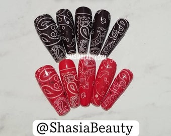 Nagelstickers paisley bandana: marineblauw, rood, blauw, zwart, groen
