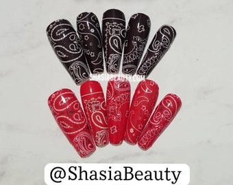 Bandana/Paisley Nail Decals/Nail Wraps/Red Blue Black Bandana