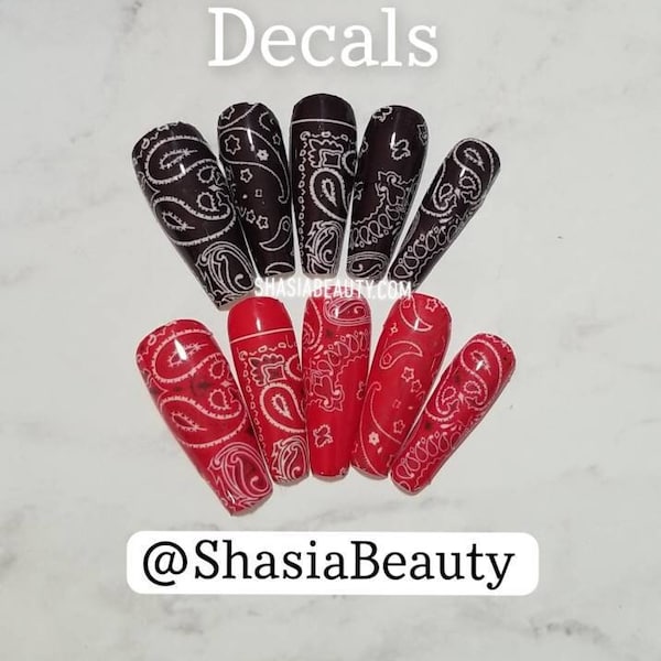 Bandana/Paisley Nail Decals/Nail Wraps/Red Blue Black Bandana