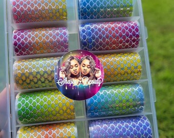Holographic Mermaid Fish Scale Nail Art Foils - 10 Variety Pack