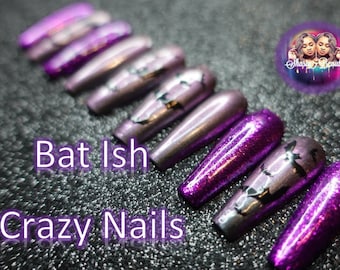 Bat Press On Nails| Purple Nails |Color Shift Gel Nails| DIY Nails| Halloween Nails| Spooky Nails |Long Length