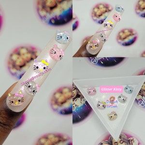H Kitty Glitter Cat Nail Charm / Nail Charms / 3D Nail Art Decoration / Kawaii Cat / Joyas para uñas, Animal Charm / 10 pc