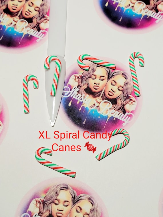 XL Candy Cane Nail Charms Kawaii Nail Art Winter Nails Christmas Charms  Peppermint Candy Cane Nails 5PC 