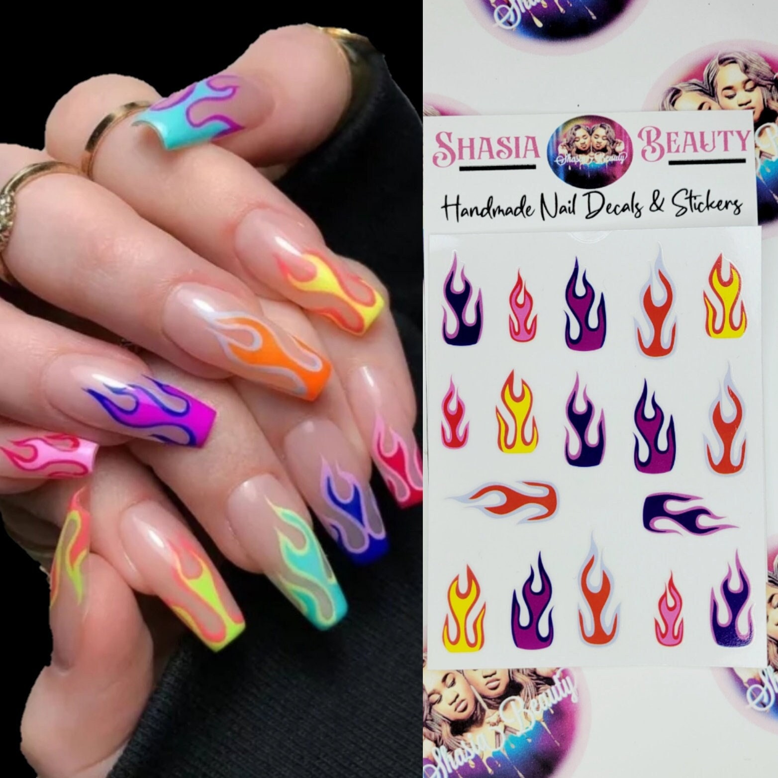 Neon Flame Fire Nail Sticker or Nail Decal Option/baddie Nails - Etsy