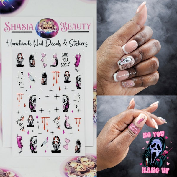 Ghostface Boo Nail Sticker or Nail  Decal Option|Pink Scream Nails|Horror Movie
