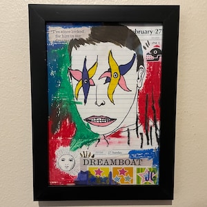Original Collagenkunst auf Papier | Kleines gerahmtes Mixed Media Kunstwerk für die Wand oder den Schreibtisch | Träume, Traumboot, Albtraum Wohnkultur 13x18cm