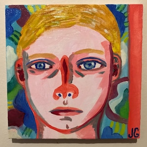 8x8” Original Oil Painting on Cradled Wood Panel | Unique and Unusual Contemporary Art Wall Decor | Outsider, Folk, Expressionist, Cartoon