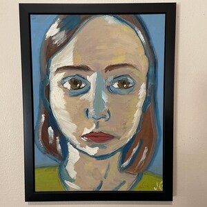 Pintura a óleo emoldurada de 9x12” em papelão | Retrato artístico contemporâneo com modelagem pictórica expressiva | Decoração de parede única e única