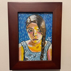 Framed Girl Portrait Painting: Original Expressive Art (7x9&quot;)
