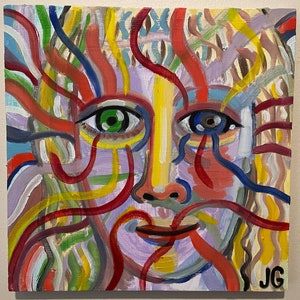 Original Psychedelic Oil Painting: Neo Folk Art on Wood (12x12”)