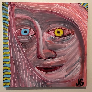 Original Oil Painting: Psychedelic Folk Art Portrait (12x12”)