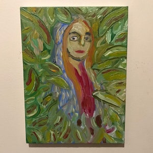 Original Oil Painting on Stretched Canvas |  Woman in Leaves by Josh Gipson | Contemporary Gallery Style Creative Gift for Artists 9x12”