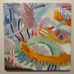 12x12” Original Abstract Oil Painting | Angelic, Airy Abstraction w/ Collage Elements | Non-Objective Wall Hanging Art on Cradled Wood Panel