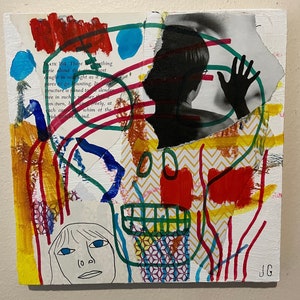 Original Skull Mixed Media Art: Colorful Horror Collage