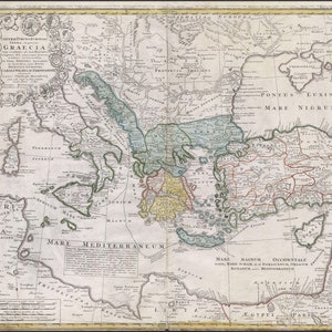 Cartel, muchos tamaños disponibles; 1741 Mapa de la Antigua Grecia y el Mar Mediterráneo Oriental